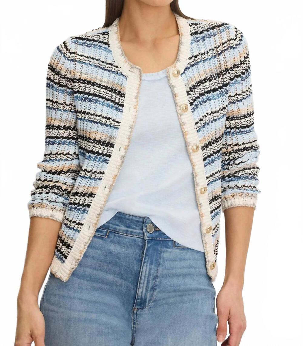 NEW NIC + ZOE coastlines long sleeve cardigan in blue multi